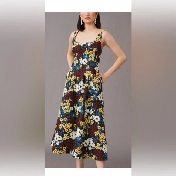 Anthropologie Maeve Marigold Midi Quilted Flowers Dress sz 4 - Picture 2 of 8